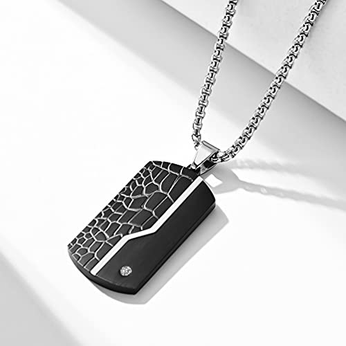 Putouzip 18K Gold Iced Out Dog Tag Necklace For Men, Women 316L Stainless Steel Cuban Link Chain Dog Tag Pendant(Black Taiji Tag,Smooth Back) #TOP4