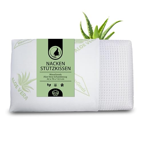 MaxxGoods orthopädisches Nackenstützkissen aus Visco Gelschaum & Aloe Vera Bezug - Kopfkissen, Schlafkissen für HWS Unterstützung &...