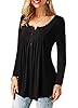 Florboom Long Sleeve Tops Women Casual V Neck T Shirt Loose Pleated Blouse Black 8-10 #1
