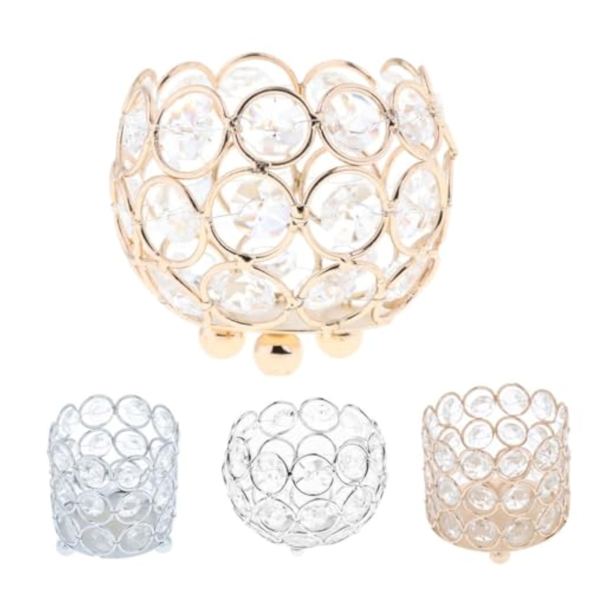 3x Crystal Candle Holder Centerpiece, Silver