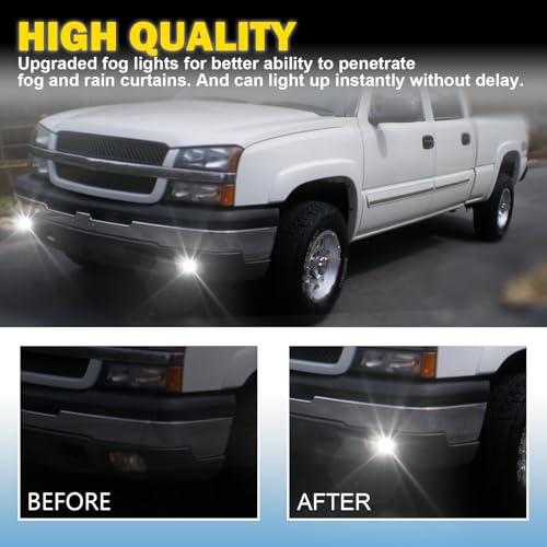 LED Fog Lights Compatible with 2003 2004 2005 2006 2007 Chevy Silverado All Models/ 2002 2003 2004 2005 2006 Chevy Avalanche, 1 Pair Front Bumper Driving Fog Lamps with Clear Lens by Boxlight - Image 8