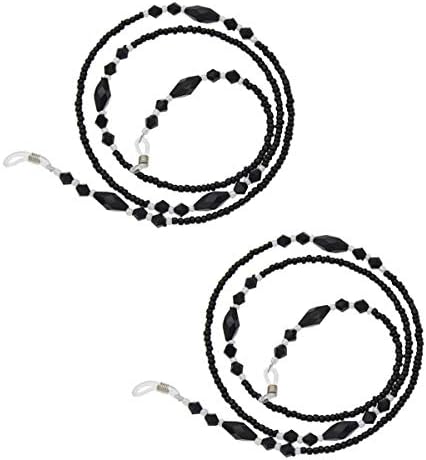 RAYNAG 2 Pack Black Beaded Eyeglass Chain Holder Sunglass Holder Strap Eyewear Retainer Lanyard Cord