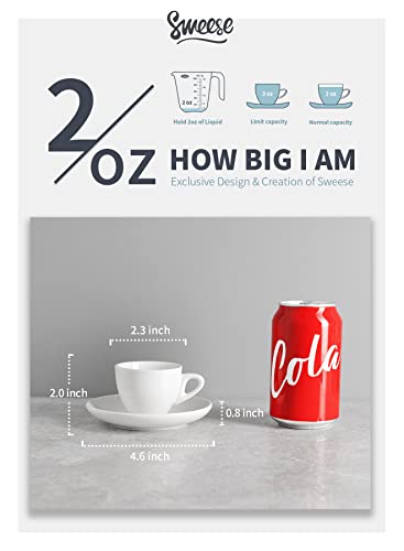 Sweese 401.001 Porcelain Espresso Cups With Saucers - 2 Ounce - Set Of 6, White #TOP1