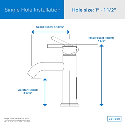 Parma 1H Lavatory Faucet W/Metal Touch Down Drain & Optional Deck Plate Included 1.2Gpm #TOP7