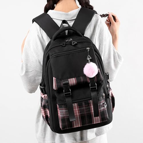 Roffatide Anime Print Business Casual Laptop Shoulders Backpack Hiking Travel Rucksack Daypacks 17 Inch Black (With Cute Pendant)2