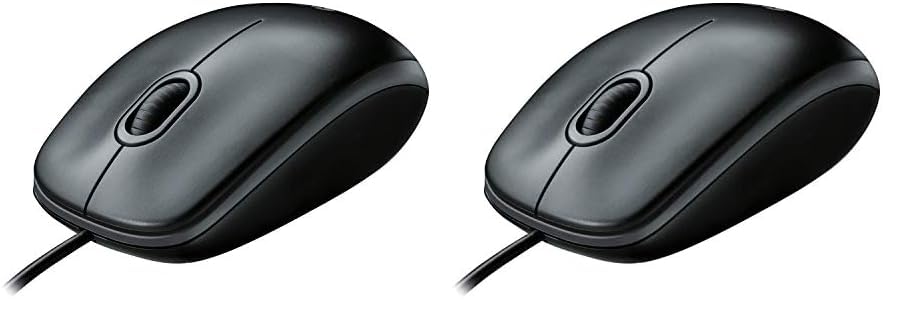 LogitechB100 Corded Mouse, Wired USB Mouse for Computers and Laptops, Right or Left Hand Use - Black (Pack of 2)
