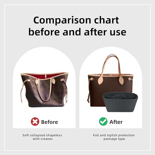 Image of DGAZ Purse Organizer Insert Fits Neverfullbag BB /PM /MM /GM,Silk Bag Organizer,Luxury Handbag & Tote Shaper(Grismeyer,BB)