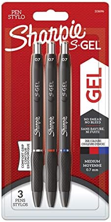Sharpie S-Gel | Gel Pens | Medium Point (0.7mm) | Black, Red & Blue Ink | 3 Count