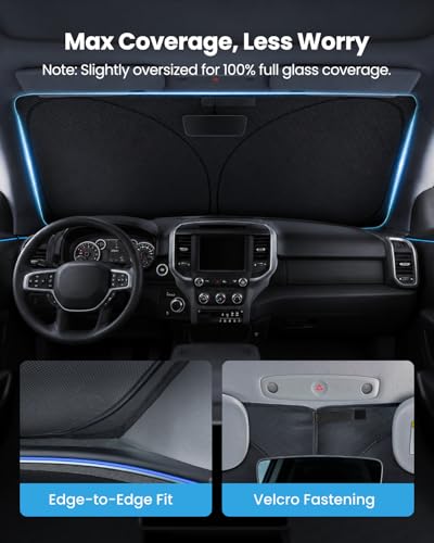 REEVAA 2026 3rd Pro Windshield Sunshade for 2019-2026 Dodge Ram 1500 | Dual-Layer Heat & Sun Defense, OEM Design | Foldable Sun Shade Car Accessories with Storage Bag — view 5