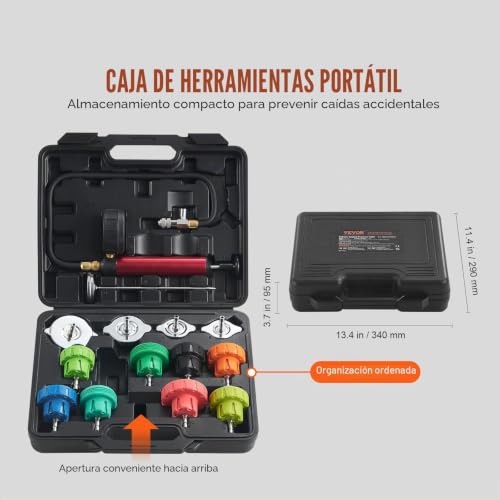 Kit de probador de presión de radiador universal VEVOR con tapas codificadas 6