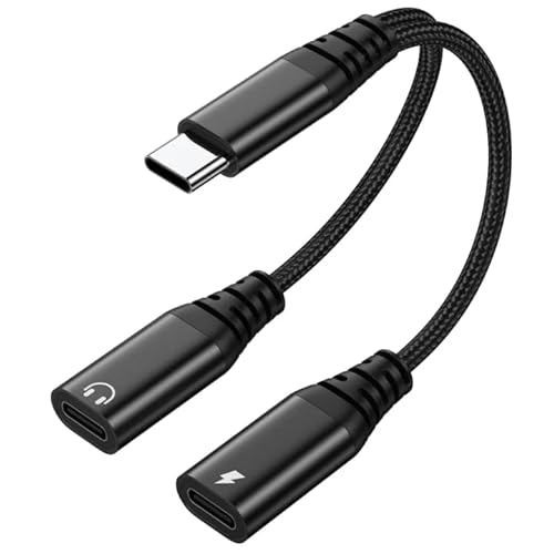 Dual USB C Headphone Jack Adapter, Dual USB C Splitter Audio+Charger Adapter with PD 60W Fast Charging Compatible with iPhone 17 16 15 Series Samsung Galaxy S22/21/20/Note 20 and More TypeC Devices