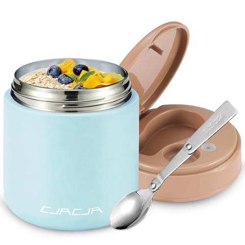 Insulated Food Jar for Kids - 15.2 Oz, Thermo for Hot Food, Soup Thermo, Insulated Food Container, Termos Para Comida Caliente, Width Mouth Stainless Steel Lunch Box with Spoon, Blue