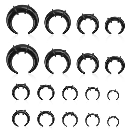 18 Pcs Acrylic Septum Rings, Black C Shape Pincher Tapers Septum Ring Nose Gauge Stretching Kit for Nose Ear Gauges Size 14G 12G 10G 8G 6G 4G 2G 0G 00G