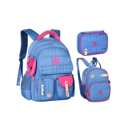 Kit Mochila Lancheira e Estojo Rebecca Bonbon Plush Dreams Juvenil RB26239 (Azul)