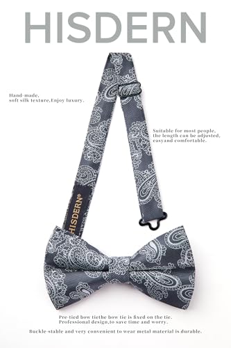 Image of HISDERN Bow Ties for Men Paisley Floral Pre-tied Bowtie Pocket Square Set Men's Formal Bow Ties Wedding Party