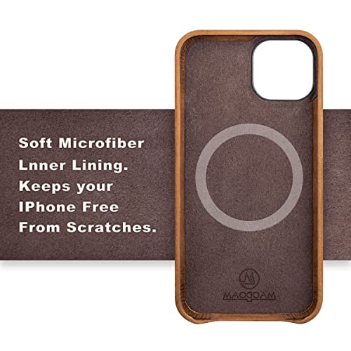 Maogoam Iphone 13 Pro Max Leather Case Compatible With Magsafe, Genuine Vintage Oil Wax Crazy Horse Leather Case For Iphone 13 Pro Max 6.7", Indiana Jones Style, Handcrafted, Brown #TOP1