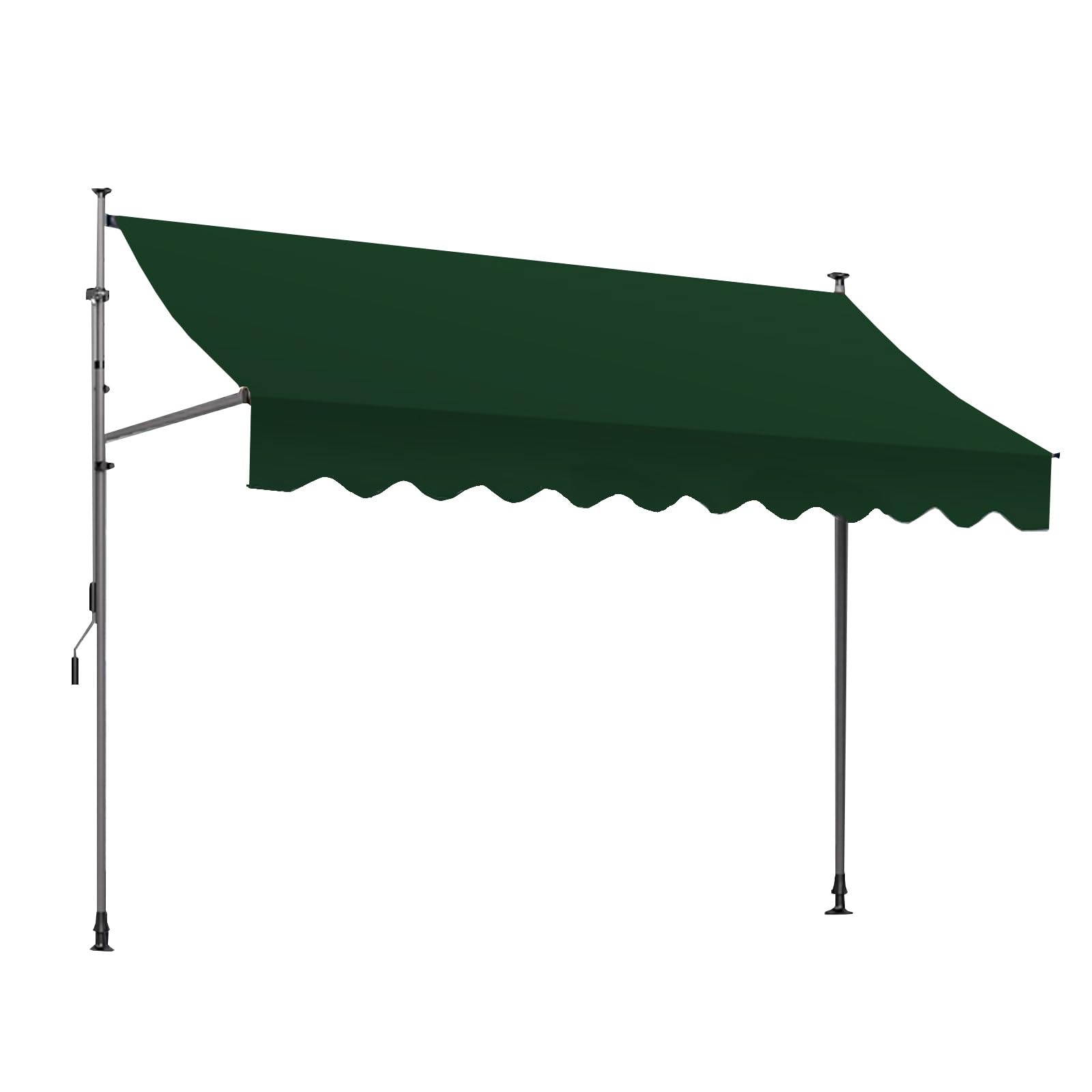 LWJSOCP Retractable Patio Awning 250x120cm, Adjustable UV-Resistant Garden Canopy with Crank Handle & Support Rod for Windows, Doors, Porches - Dark Green