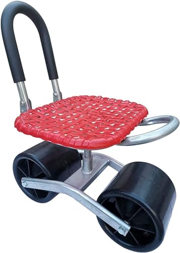 Foldable Rolling Garden Seat Stool Adjustable Height Utility Cart with Flat Wheels Lazy Gardening Tool for Picking & Relaxation Portable & Convenient Garden Helper