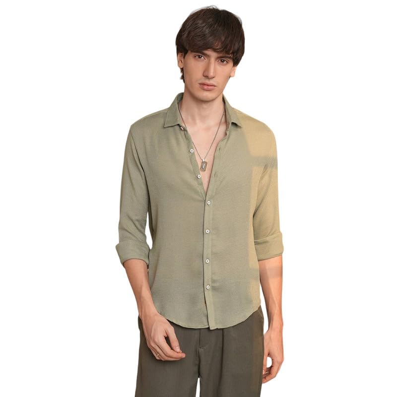 Image of CAHOOT Men's Solid Utility Shirt | Casual Wear | Spread Collar | Long Sleeve | Button Closure | Shirt Crafted with Comfort Fit for Everyday Wear