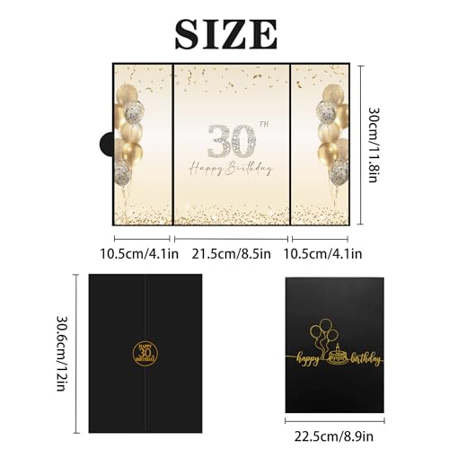 Image of DARUNAXY Black Gold 30th Birthday Party Decorations, Happy 30th Birthday Alternative Signature Guest Book for Men Women Cheers to 30 Years Old Gifts 30 Birthday Signing Card Board Party Supplies