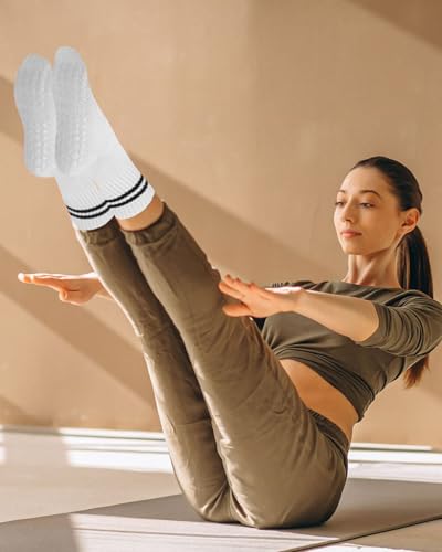 Image of Pilates Grip Socks for Women(6 pairs), Non Slip Yoga Socks with Grips for barre Ballet Barefoot Workout Athletic Socks(05-black /white /pink /dark gray /light purple /light green)