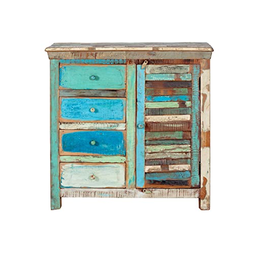 Image of Solid Wooden Vistoso 4 Drawers Chest of Drawers | Wooden Storage Cabinet | Reclaimed Wood, Finish- Multicolour Distressed