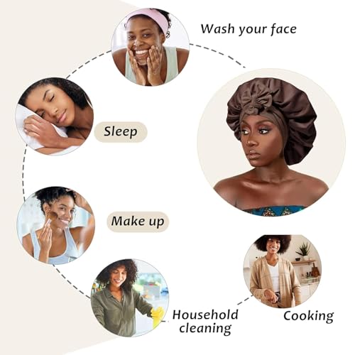 Image of Silk Bonnet for Hair with 3 Scrunchies, Adjustable Hair Cap for Sleeping, Bonnet for Curly Hair with Wide Elastic Tie Band