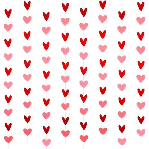 Valentines Day Decorations - 80 Heart Garland Red & Pink,Hanging Hearts Banner for Valentine\'s Day Decor - ECO-Friendly Material, Perfect for Party, Wedding, Engagement, and Home Decor