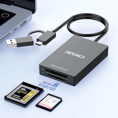 USB C XQD Card Reader SD Card Reader for iPhone 15/iPad USB A/Type C Dual-Slot USB3.0 Memory Card Reader for Sony G/M Series Lexar 2933x/1400x USB Mark XQD SD/SDHC for Apple/Windows/Mac/Android
