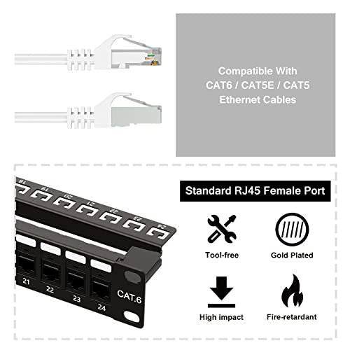 Image of iwillink 10Gbps Patch Panel 24 Port, RJ45 Through Coupler Cat6 Patch Panel UTP 19-Inch 1U with Back Bar, Wallmount or Rackmount, Compatible with Cat5, Cat5e, Cat6 Cabling