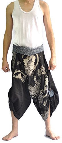 THS Mens Baggy Yoga Hippie Boho Aladdin Alibaba Lotus Fish Pants Black