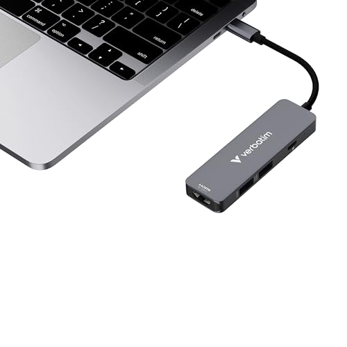 Image of Verbatim USB-C Essentials Multiport Hub - 4 Ports: (1) USB-A 2.0, (1) USB-A 3.0 /3.2 Gen 1, (1) USB-C 3.0 /3.2 Gen 1 with 4K HDMI and Up to 100W Power Delivery