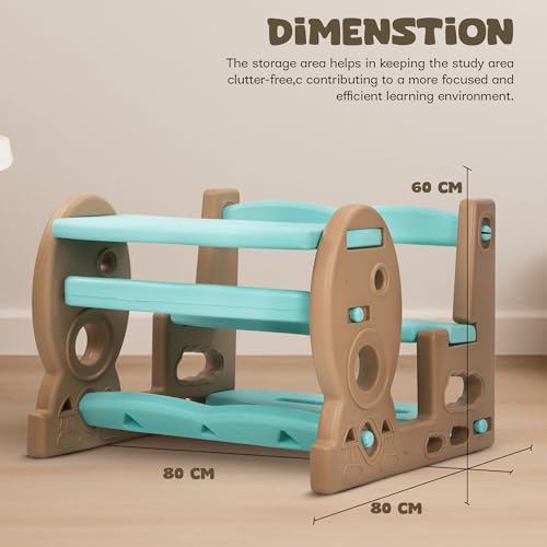 Image of BAYBEE Plastic 4 In 1 Baby Study Table & Chair Set For 2+ Years Kids Desk Set | Reading & Writing Study Table For Kids With Chair (Blue), 55 cm, 43 cm, 56 cm