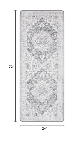 GENIMO Runner Rug 2x6, Machine Washable Non Slip Vintage Hallway Runner Rug, Low Pile Lightweiht Mat for Living Room, Entryway, Bedroom, Kitchen and Corridor, Gray