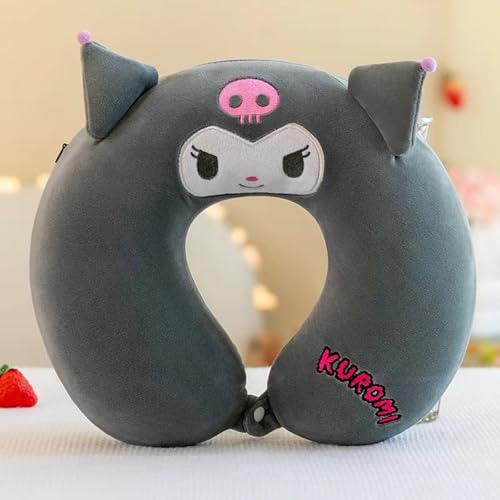 Image of Soft and Comfortable Cartoon Designed U-Shaped Kids Travel Neck Pillow for Airplane Car Flight Head Neck Support for Boys and Girls (Pack of 1, Black)