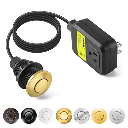 Garbage Disposal Air Switch Kit Sink Top Waste Disposal Stainless Steel Golden Brushed On/Off Air Button Food and Waste Disposals Part by Etoolcity, UL Listed