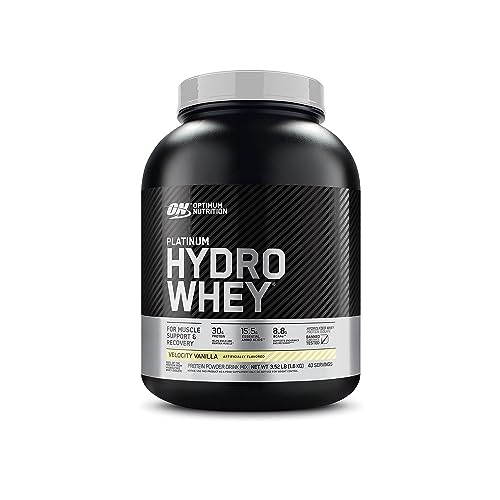 Optimum Nutrition Platinum Hydro Whey, Hydrolysiertes Molkenprotein-Isolat-Pulver mit essentiellen Aminosäuren, Glutamin und BCAA, Geschmack: Vanilleschote, 40 Portionen, 1,6 kg