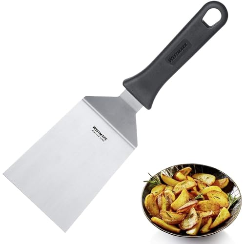 Westmark Espátula profesional para grill, Angulada, Rígida, Cerrada, Tamaño de la hoja: 9 x 11,5 cm, Longitud: 29 cm, Acero inoxidable / plástico, Master Line, Negro/plateado, 1344220
