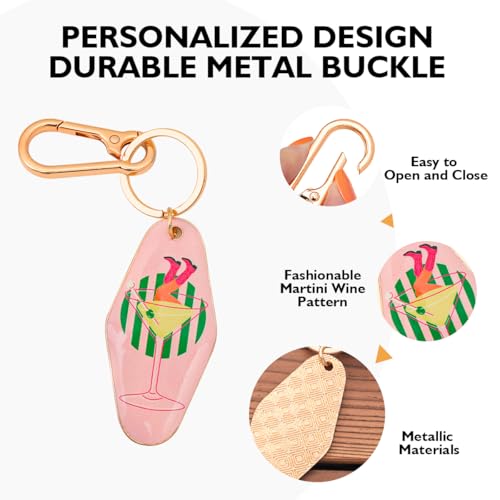 Vintage Martini Cocktail Keychain - Motel Retro Metal Bag Charm - 5.7 Inch Long Barware Gift
