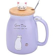 Lovely Cat Ceramic Cup Coffee Water Milk Mug Tea Cup Sets with Spoon and Lid for Home Office Drinkware Gift