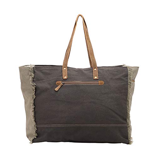Myra Bag Viridescent Upcycled Canvas & Cowhide Weekender Bag S-14443