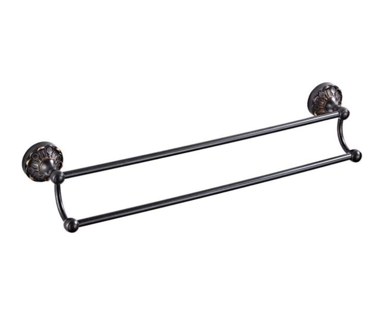 Generic Towel Bar Towel Rack Towel Copper Towel Rack Double Towel Rail Wall Mounted Towel Rack Bath Towel Towel Bar for Bathroom Towel Shelf Towel Rail/Black/61Cm
