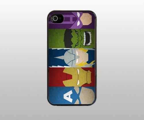 Comic Superheros Hard Snap-On Case for iPhone 4 4s - Black - Cool Custom Cover - Avengers Hulk Iron Man Thor