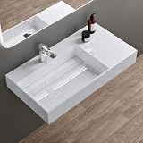 doporro Lavabo da Appoggio o Sospeso Rettangolare 90x48x13 cm per Bagno