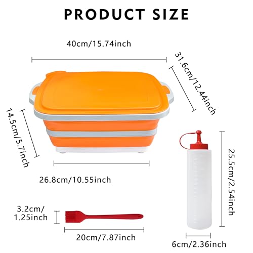 HANILUX Collapsible BBQ Prep Tub With Lid, (8L) Meat Prep, Marinating Food Storage Container, Multi-Function Grill Caddy W/Bulit-In Colander, 2 Squeeze Bottles1 Silicone Brush for Picnic- Camping- - Image 2