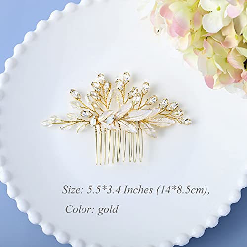 Latious Bride Wedding Hair Comb Gold Crystal Bridal Hair Clip Leaf Hair Piece Bead Hair Accessories For Women And Girls (Gold) #TOP2