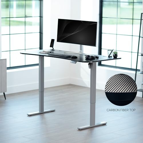 Image of VIVO Black Carbon Fiber 63 x 32 in Standing Desk, DESK-KIT-1G1R | Electric, Holds 220 lbs, Sit Stand Up, Height Adjustable, Home Office, Memory Presets, 1B Series, Gray Frame