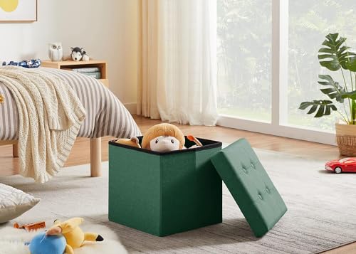 Madera Nieve Banco con Almacenamiento, Banco Acolchado, Taburete, baúl con Capacidad de Carga de hasta 300 kg, 38 x 38 x 38 cm (Lino) (Verde) - imagen 2