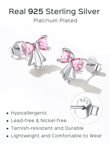 ChicSilver Bow Earrings for Women Cute Earrings Hypoallergenic 925 Sterling Silver Birthstone Earrings4