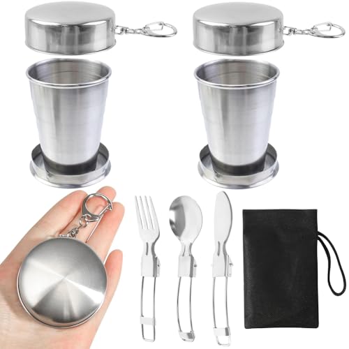 NIEEKRUN 2 Stück Edelstahl Reise Faltbecher 75ml Camping Becher Faltbar mit Faltbares Geschirr, Edelstahl Faltbecher Becher Faltbar Faltbarer Reisebecher für Reise Picknick Wandern NIEEKRUN 2 Stück Edelstahl Reise Faltbecher 75ml Camping Becher Faltbar mit Faltbares Geschirr, Edelstahl Faltbecher Becher Faltbar Faltbarer Reisebecher für Reise Picknick Wandern